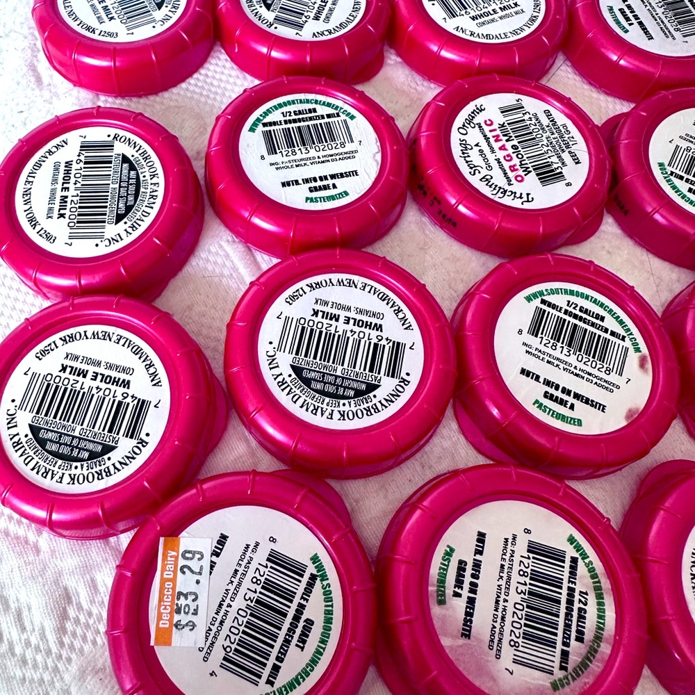 Red Plastic Bottle Caps lot of 15 with container Arts and Crafts